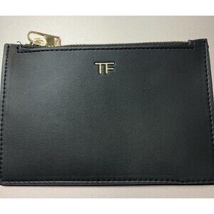 TOM FORD *Black Faux Leather Flat Pouch Slim Clutch Cosmetic Money Bag Case